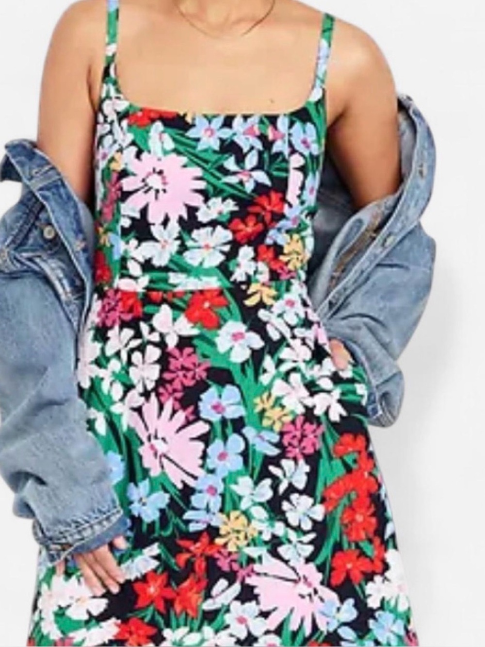 Linen cami fit and flare floral mini dress with pockets S